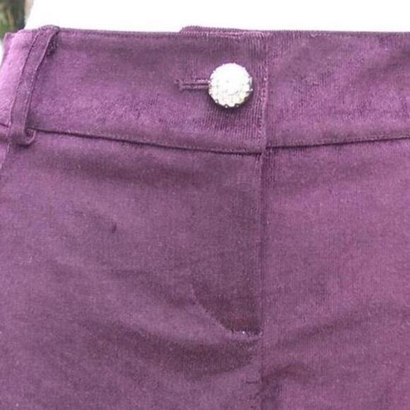 Cache Purple Velvet Thin Corduroy Rhinestone Button Pant New Stretch NWT $118 - Picture 3 of 11